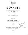 Beware! (Haydn Wood) Partituras Digitais