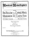 Big Bellew And The Chinee Maid, And The Mandarin Hi-Chen-Foo Sheet Music