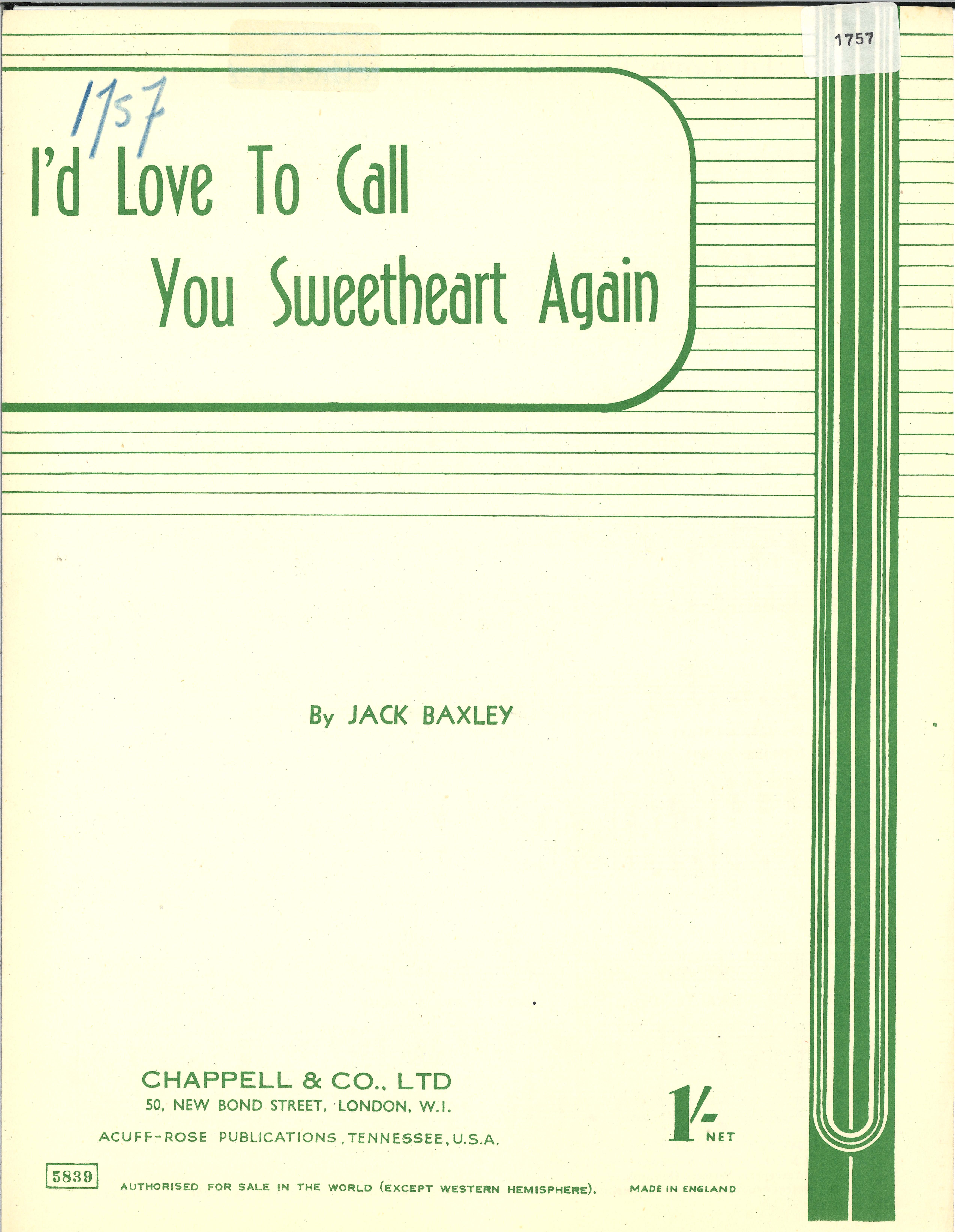 I'd Love To Call You Sweetheart Again