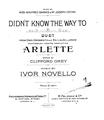 Didnt Know The Way To (from Arlette) Sheet Music